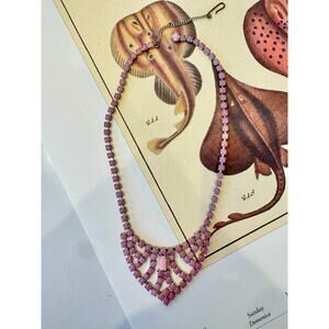 Vintage Pink Lilac Purple Rhinestone Statement Necklace Mid Century 1960's